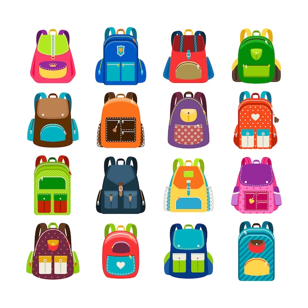 Premium Vector | Kids schoolbag set isolated. children colored cartoon ...