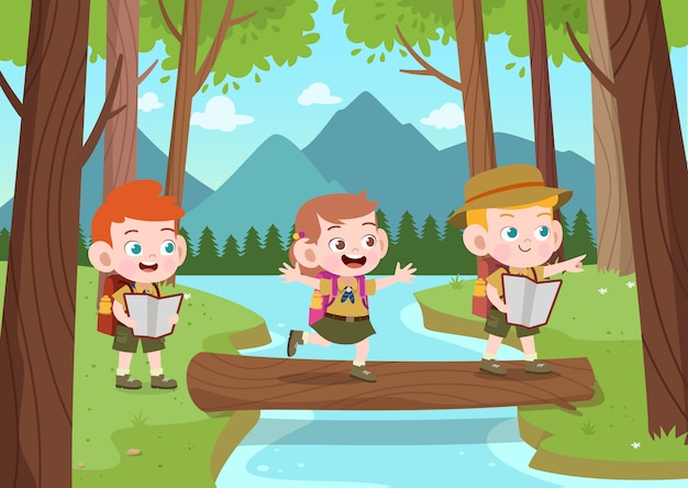 Kids scouts at camp illustration Vector | Premium Download