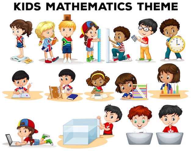 Premium Vector | Kids solving math problems illustration