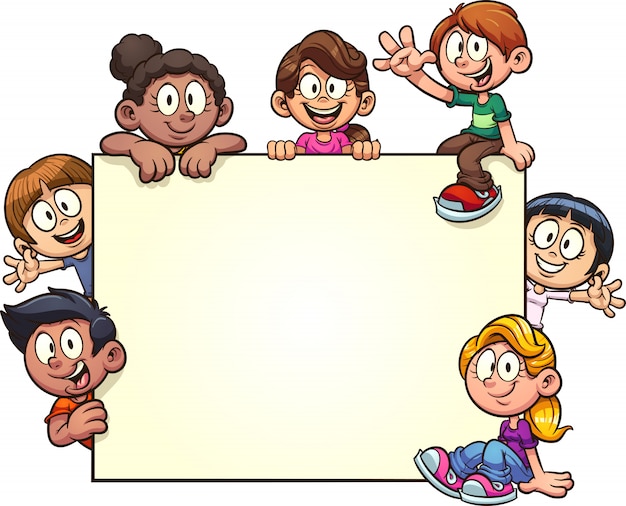 Kids with placard and copyspace Premium Vector