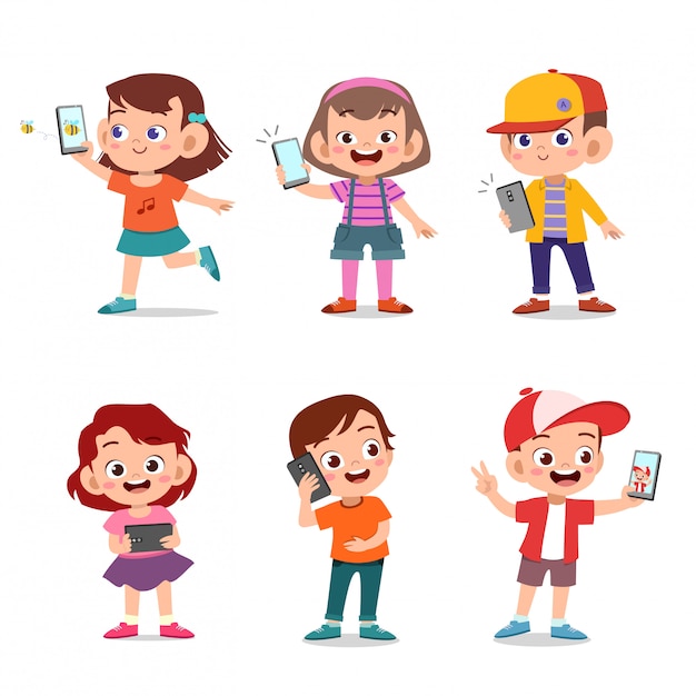 Premium Vector | Kids with smartphone