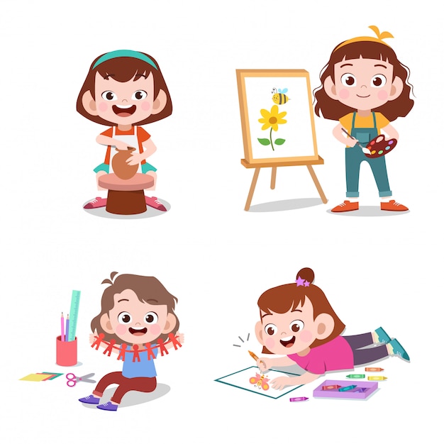 Premium Vector | Kids with their hobbies