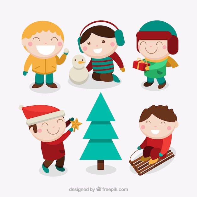 Kids with winter clothes and a big smile Vector | Free Download
