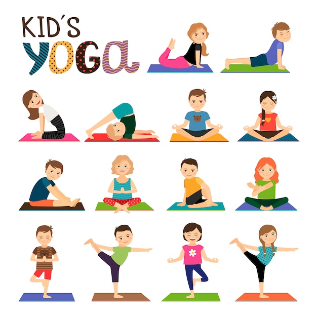 Premium Vector | Kids yoga vector icons set