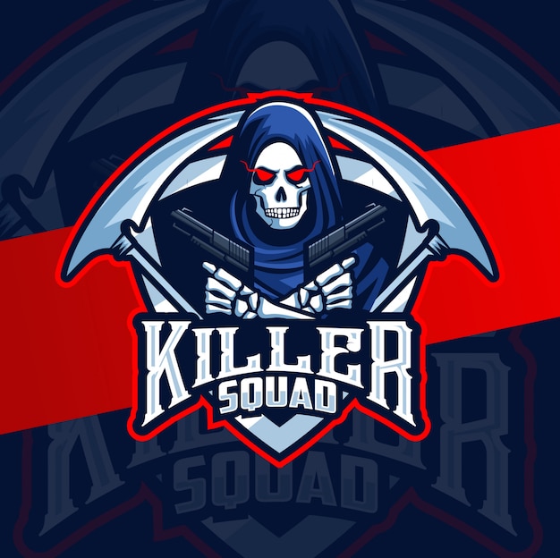 Premium Vector | Killer reaper with guns mascot esport logo