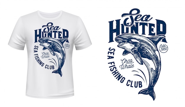 Download Killer whale print mockup of fishing club t-shirt | Premium Vector