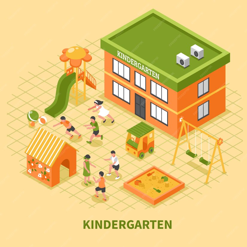 Free Vector Kindergarten Building Isometric Composition