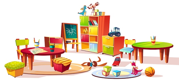 おもちゃの幼稚園の部屋の引き出しの幼稚園のインテリア家具のイラスト 無料のベクター