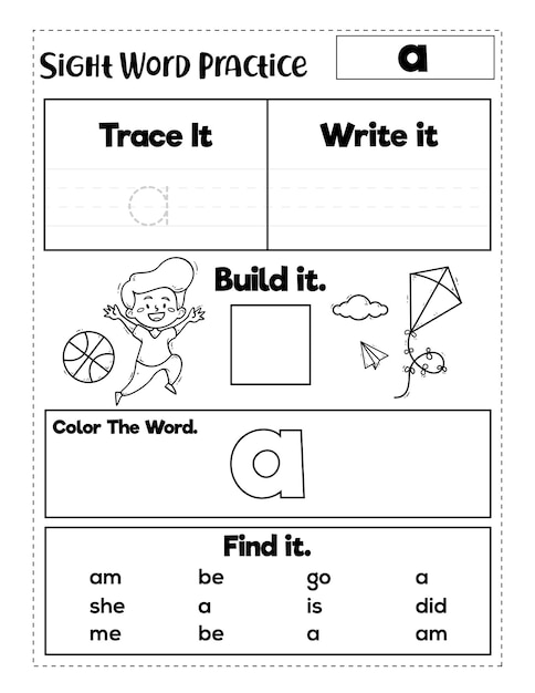 Premium Vector | Kindergarten sight words practice worksheets