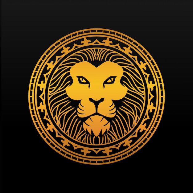 Premium Vector | King lion head golden badge