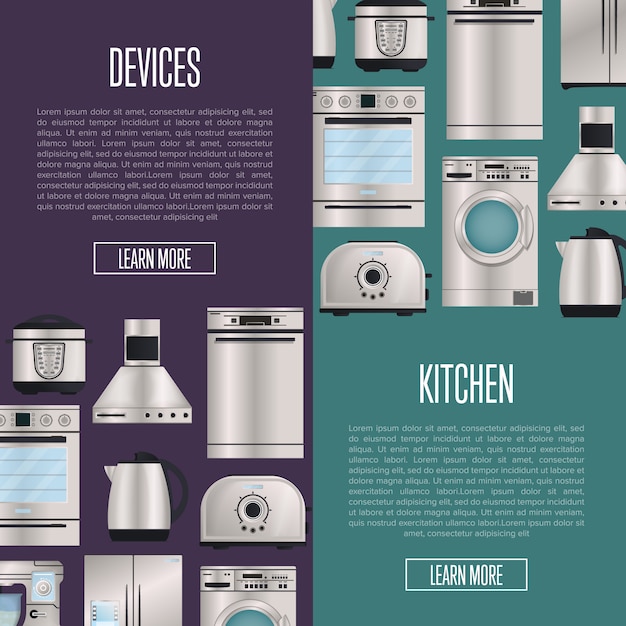 Kitchen automatic household devices banners Premium Vector