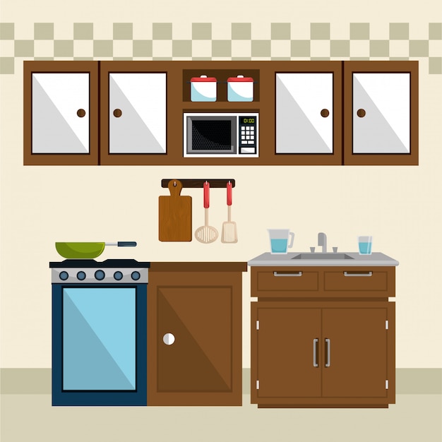 Premium Vector | Kitchen modern scene icons