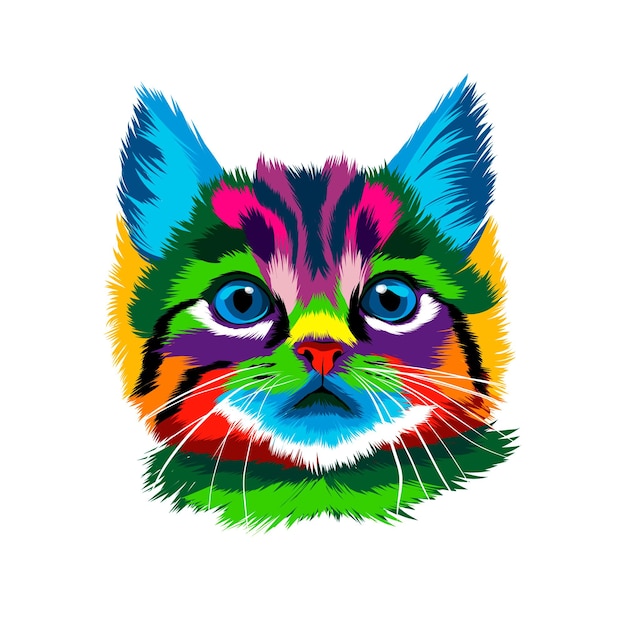 Premium Vector Kitten Face Portrait Cat Face From Multicolored Paints   Kitten Face Portrait Cat Face From Multicolored Paints Splash Watercolor Colored Drawing 537015 145 