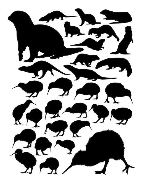 Premium Vector | Kiwi and otter animal silhouette