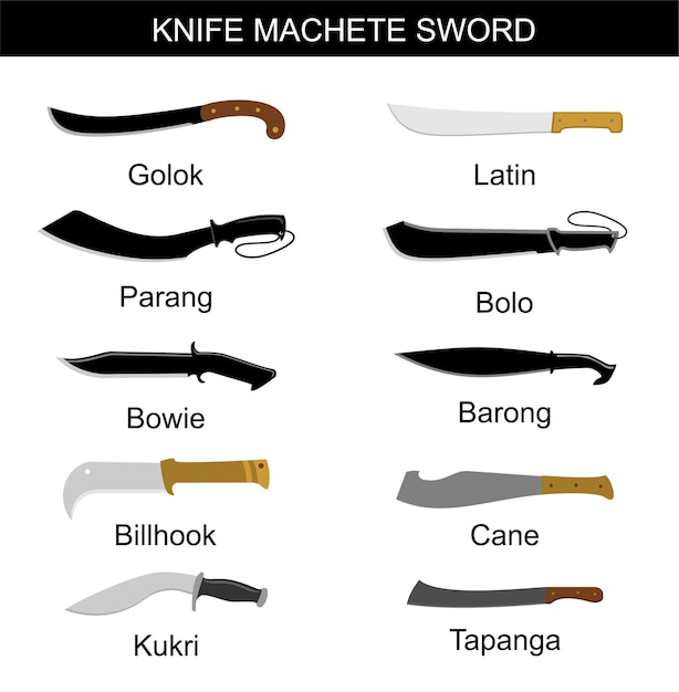 Machetes Premium Vector | Knife machete sword infographics knife machetes set  collection of knives for various purposes