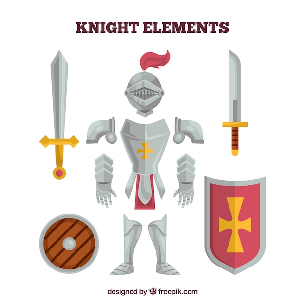 Free Vector | Knight armor and elements with flat design