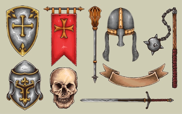 Download Free Knight Armor Weapon Set Premium Vector Use our free logo maker to create a logo and build your brand. Put your logo on business cards, promotional products, or your website for brand visibility.