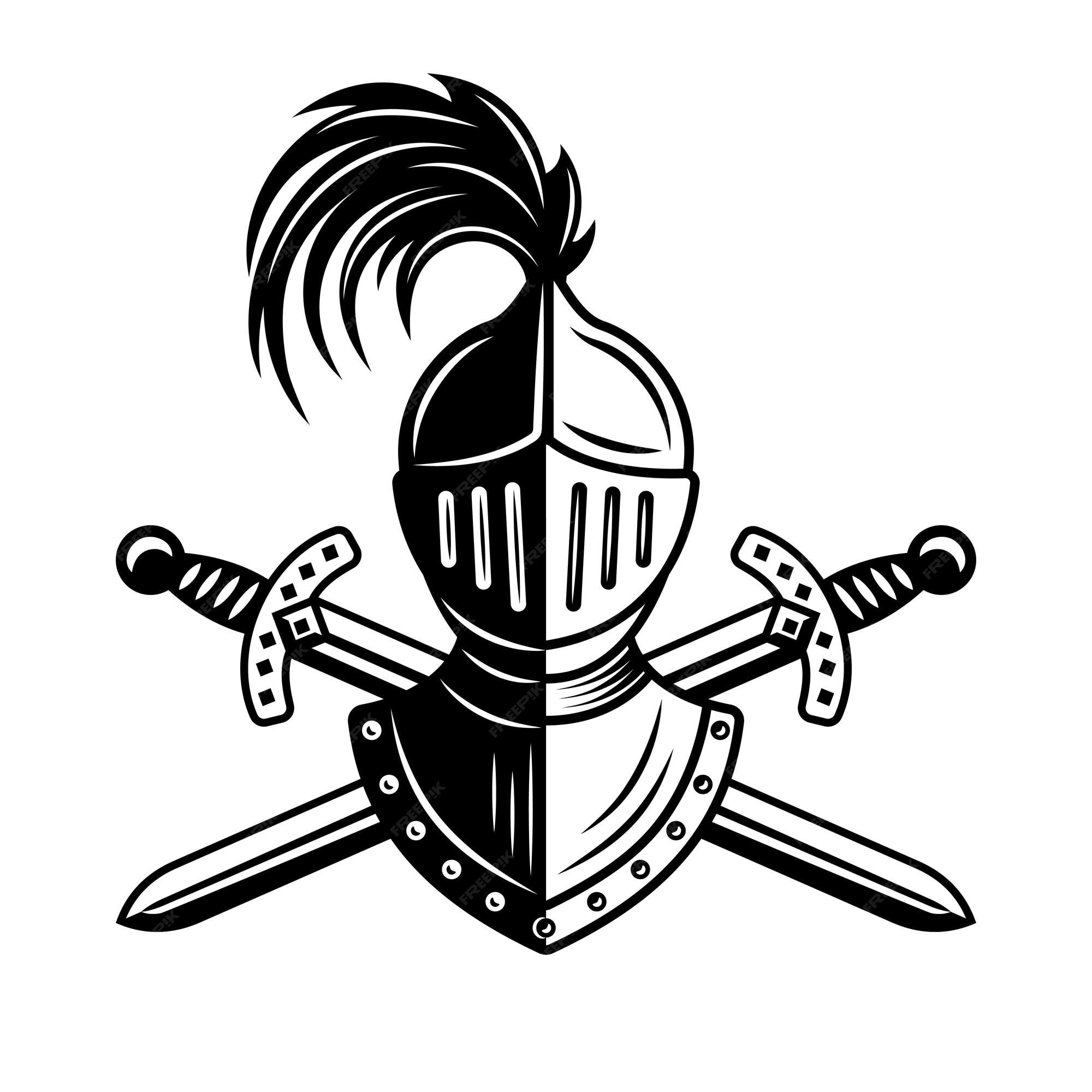 Premium Vector | Knight helmet and two crossed swords vector ...