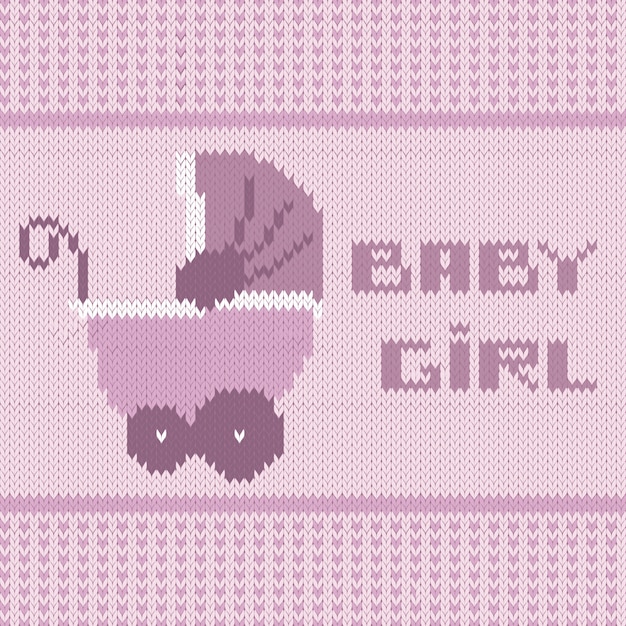 Knitted baby girl shower announcement card