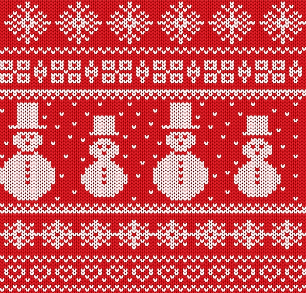 Premium Vector | Knitted christmas background with snowmen and ...