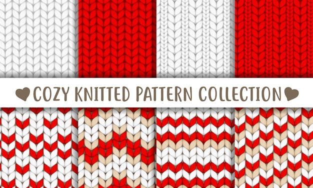 Knitted pattern collection red white beige Premium Vector