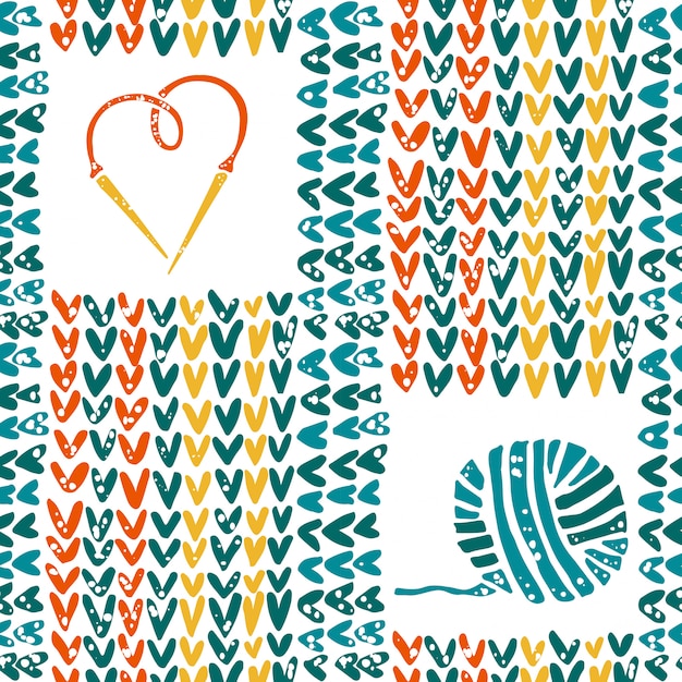 Knitted pattern with needles and yarn Premium Vector
