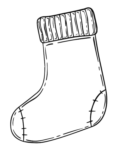 Premium Vector | Knitted sock with linear doodle patch