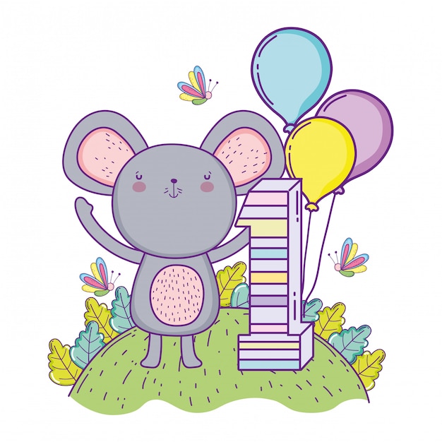 Download Koala birthday one year with balloons | Premium Vector