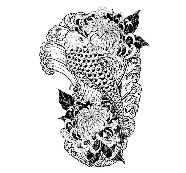 Download Koi fish and chrysanthemum tattoo by hand drawing ...