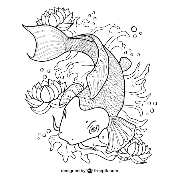 Download Free Vector | Koi fish line art vector