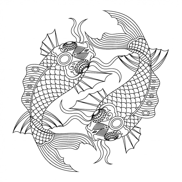 Download Premium Vector | Koi fish mandala zentangle lineal style