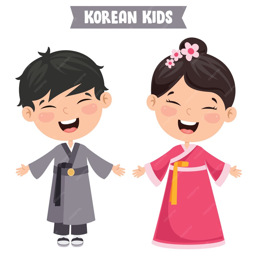 Premium Vector | Korean children wearing traditional clothes