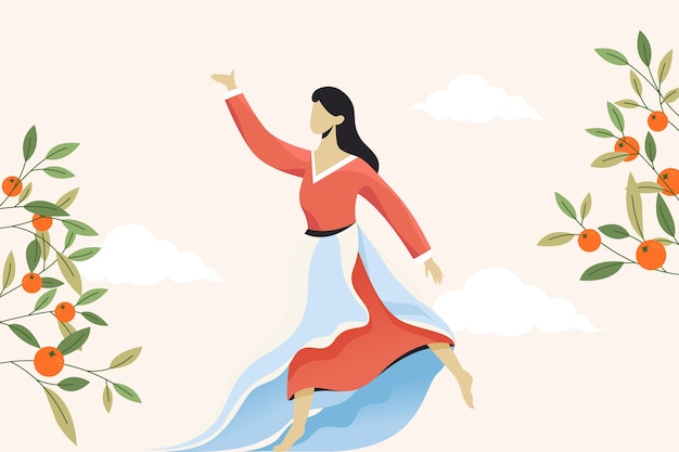 Premium Vector | Korean women dancing in the garden for celebrating ...