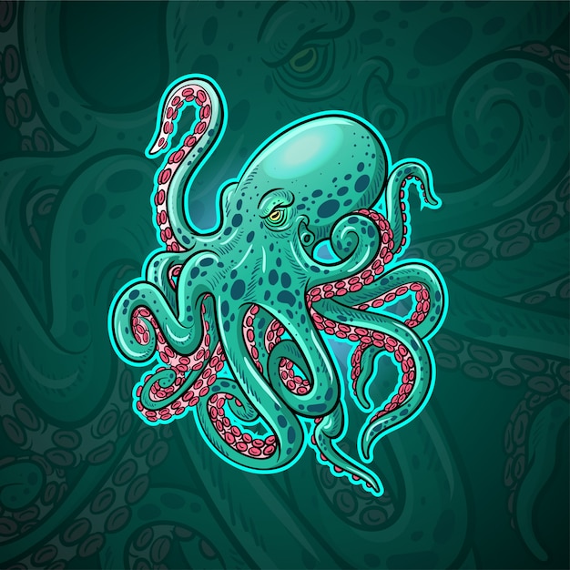 Premium Vector | Kraken octopus mascot esport logo design