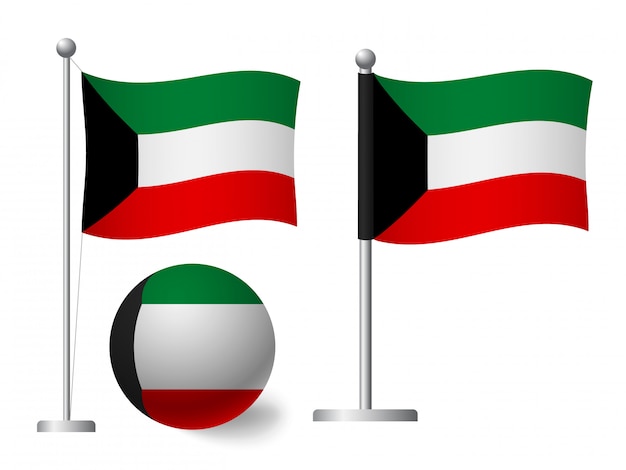 Download Kuwait flag on pole and ball icon | Premium Vector