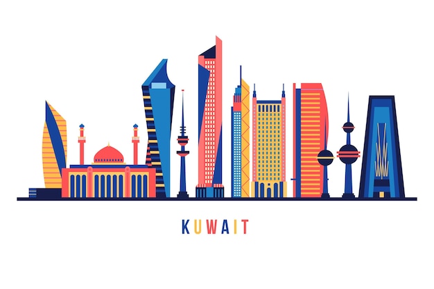 Kuwait Skyline With Different Colors Free Vector