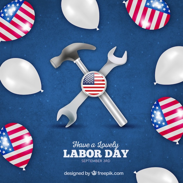 Labor day background with balloons and\
tools