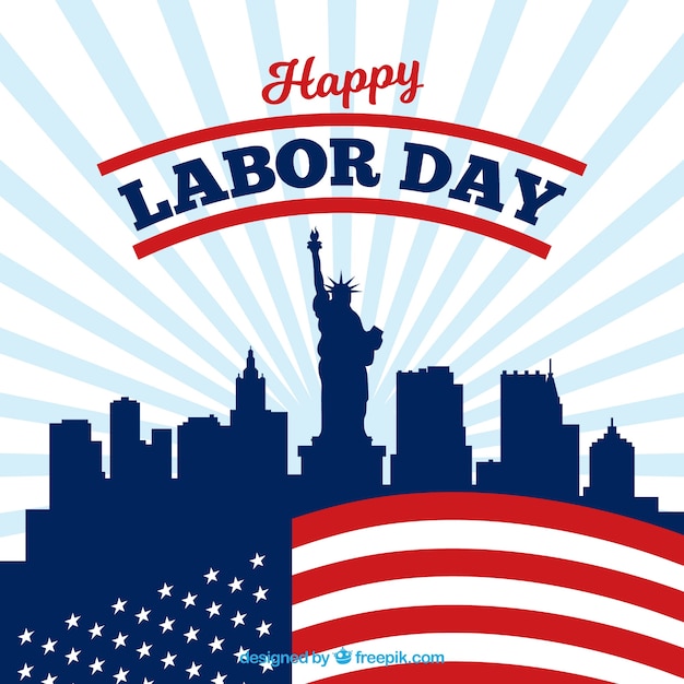 Labor day background with city and flag