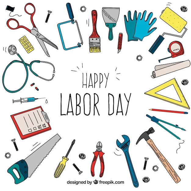 Labor day background with different
tools