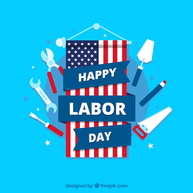 Labor day background with flag and tools