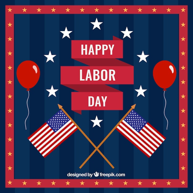 Labor day background with flags in flat
style