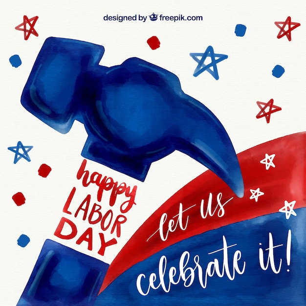 Labor day background with hammer in watercolor\
style