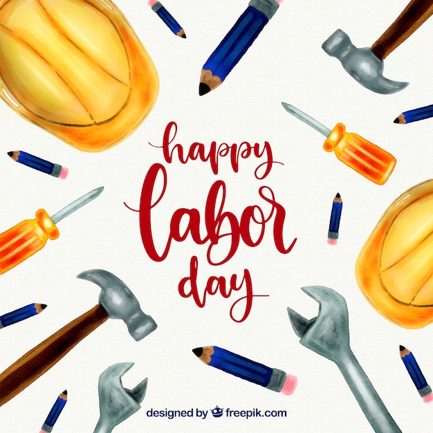 Labor day background with tools in watercolor\
style