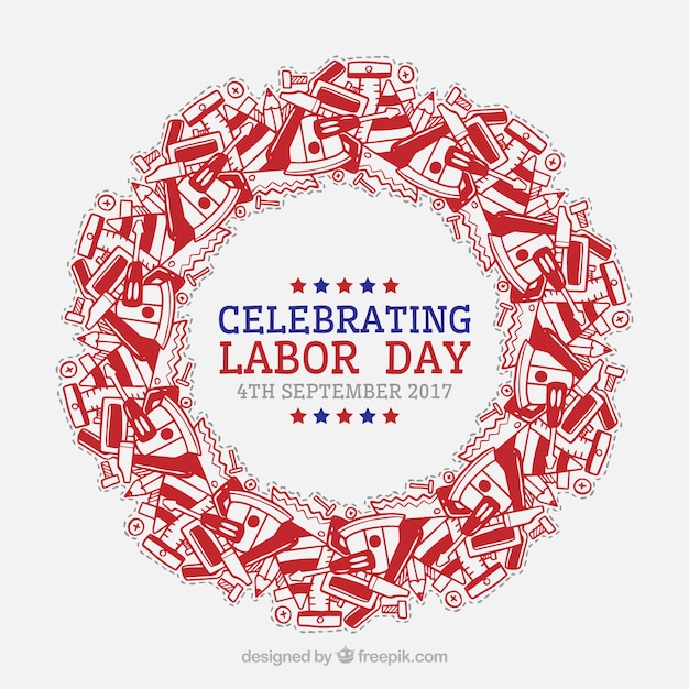 Labor day background with tools wreath