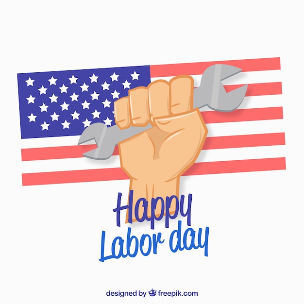 Labor day background wtith tool and flag