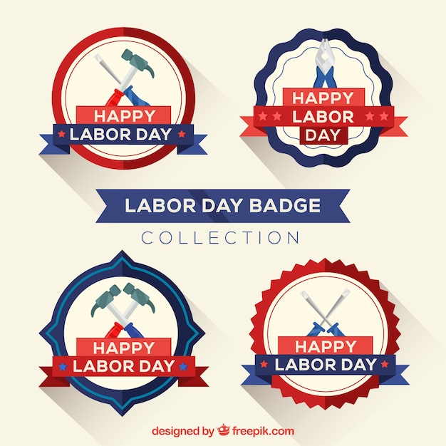 Labor day badges collection in flat\
style
