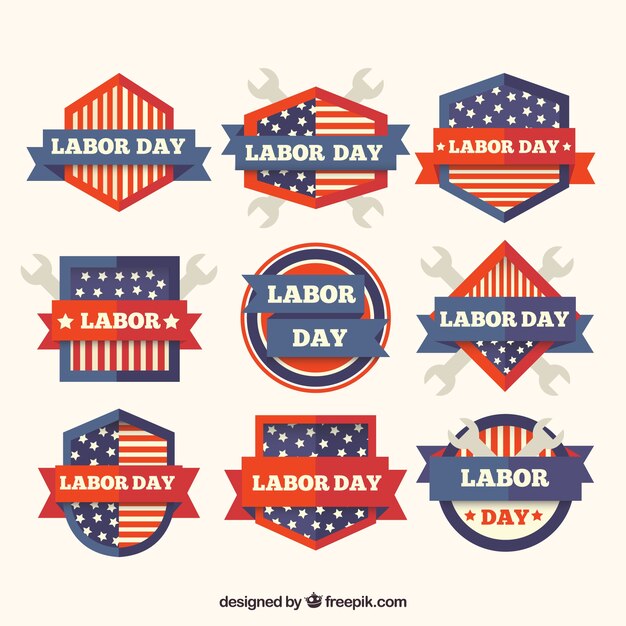 Labor day badges collection in flat
style