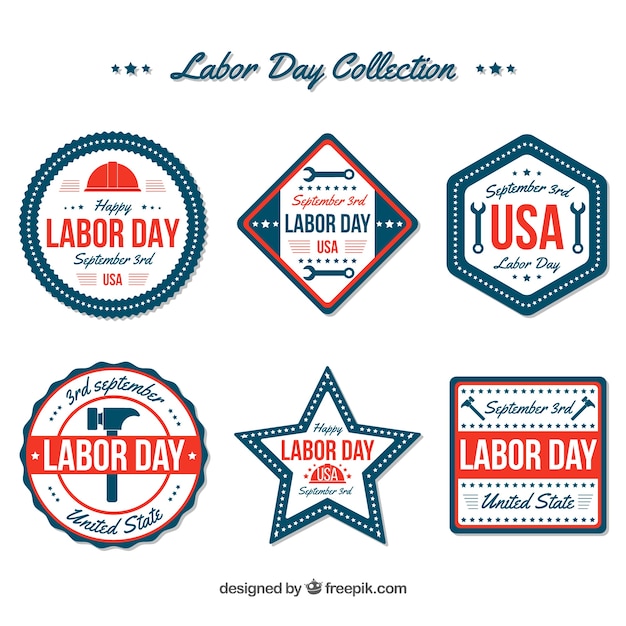 Labor day badges collection in flat\
style
