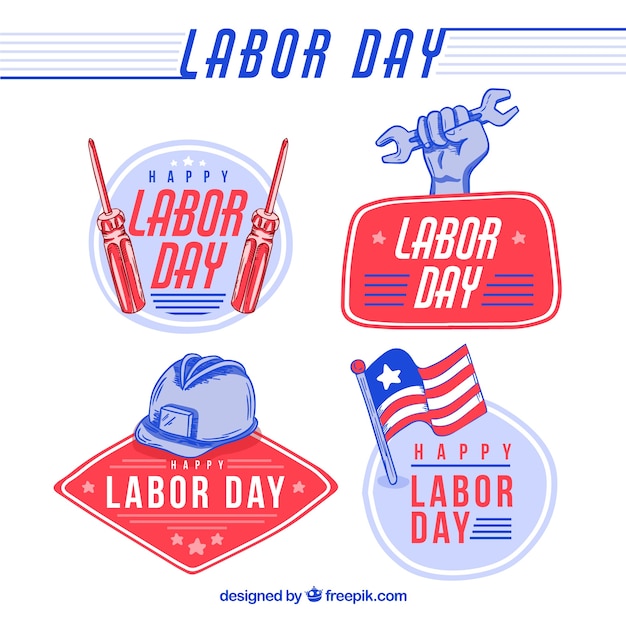 Labor day badges collection in hand drawn
style