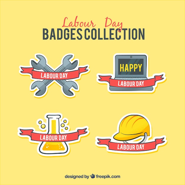 Labor day badges collection with
elements